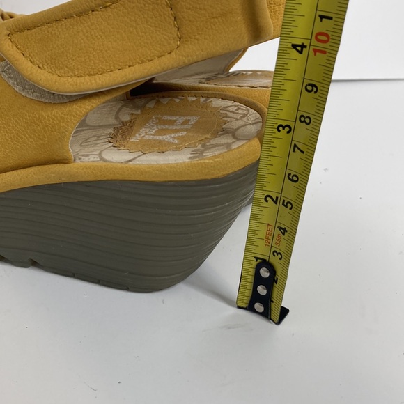 Fly London Sandals Womens 38 7.5 8 Yellow Suede Criss Cross Wedge Platform Shoes - Picture 15 of 16